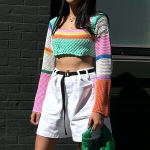 Colorful Striped Crochet Crop Top